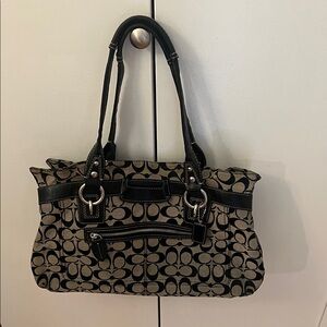 Coach Black Signature Jacquard Tote Shoulder Bag